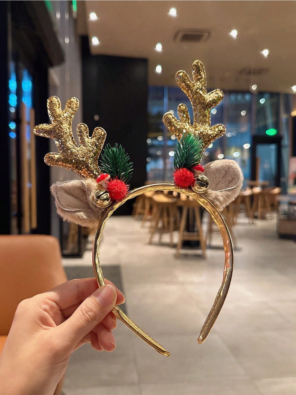 Reindeer Antlers Headband - 1pc oro paillettes fungo fascia natalizia