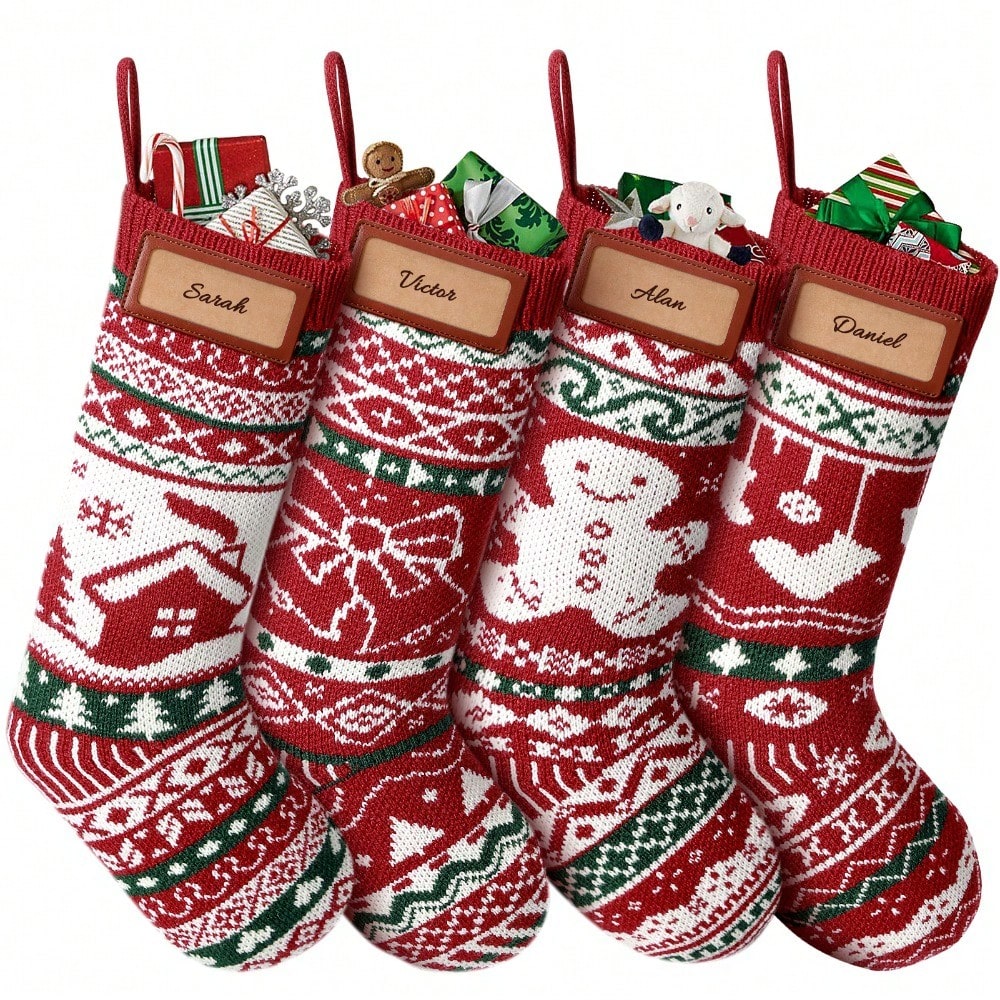 Christmas Stocking Hanging - Calze natalizie in maglia, 45 cm,